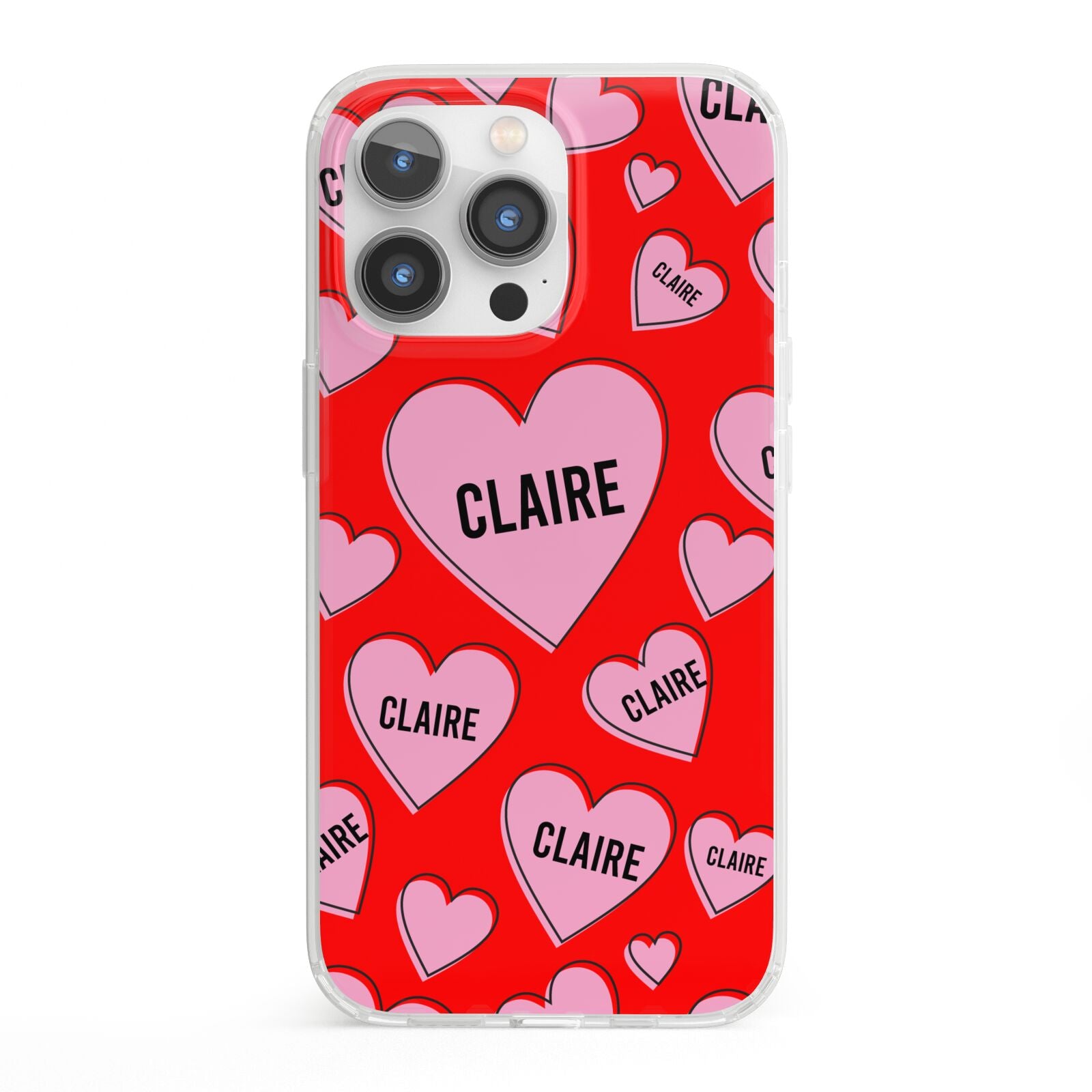 Personalised Hearts iPhone 13 Pro Clear Bumper Case