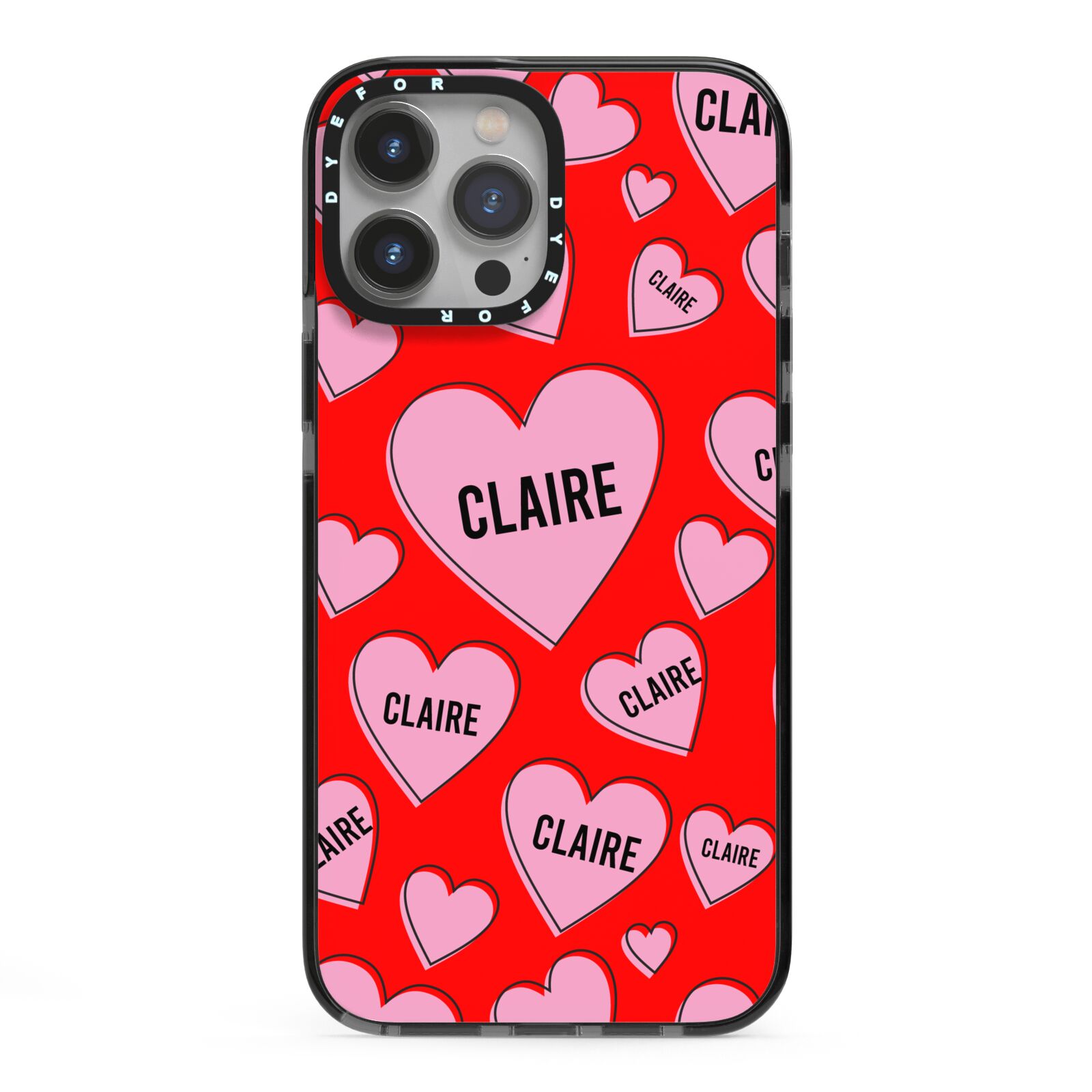 Personalised Hearts iPhone 13 Pro Max Black Impact Case on Silver phone