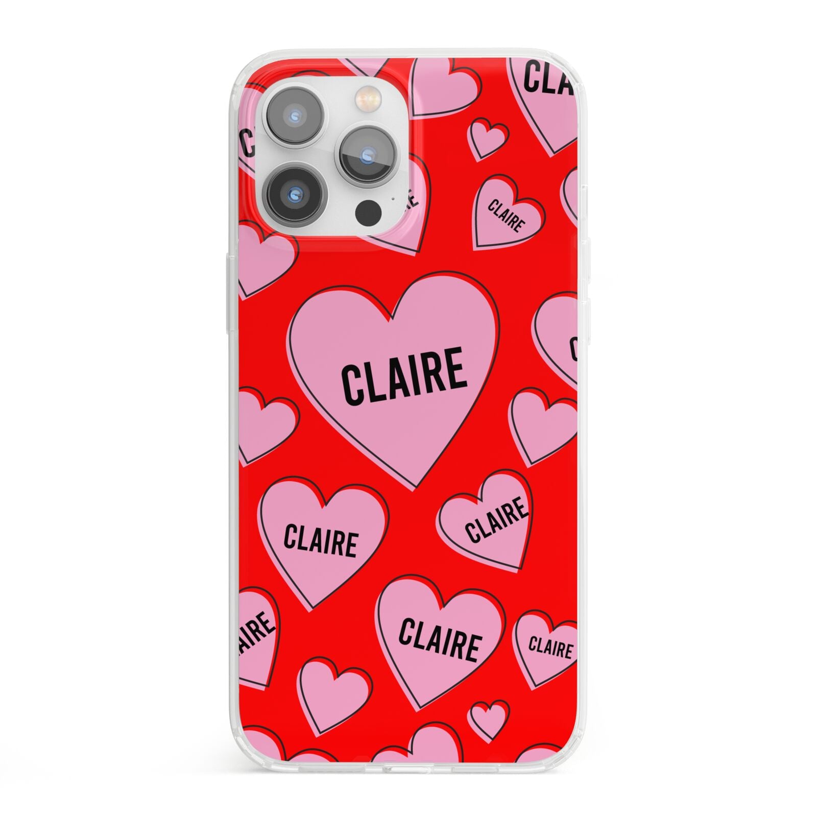 Personalised Hearts iPhone 13 Pro Max Clear Bumper Case