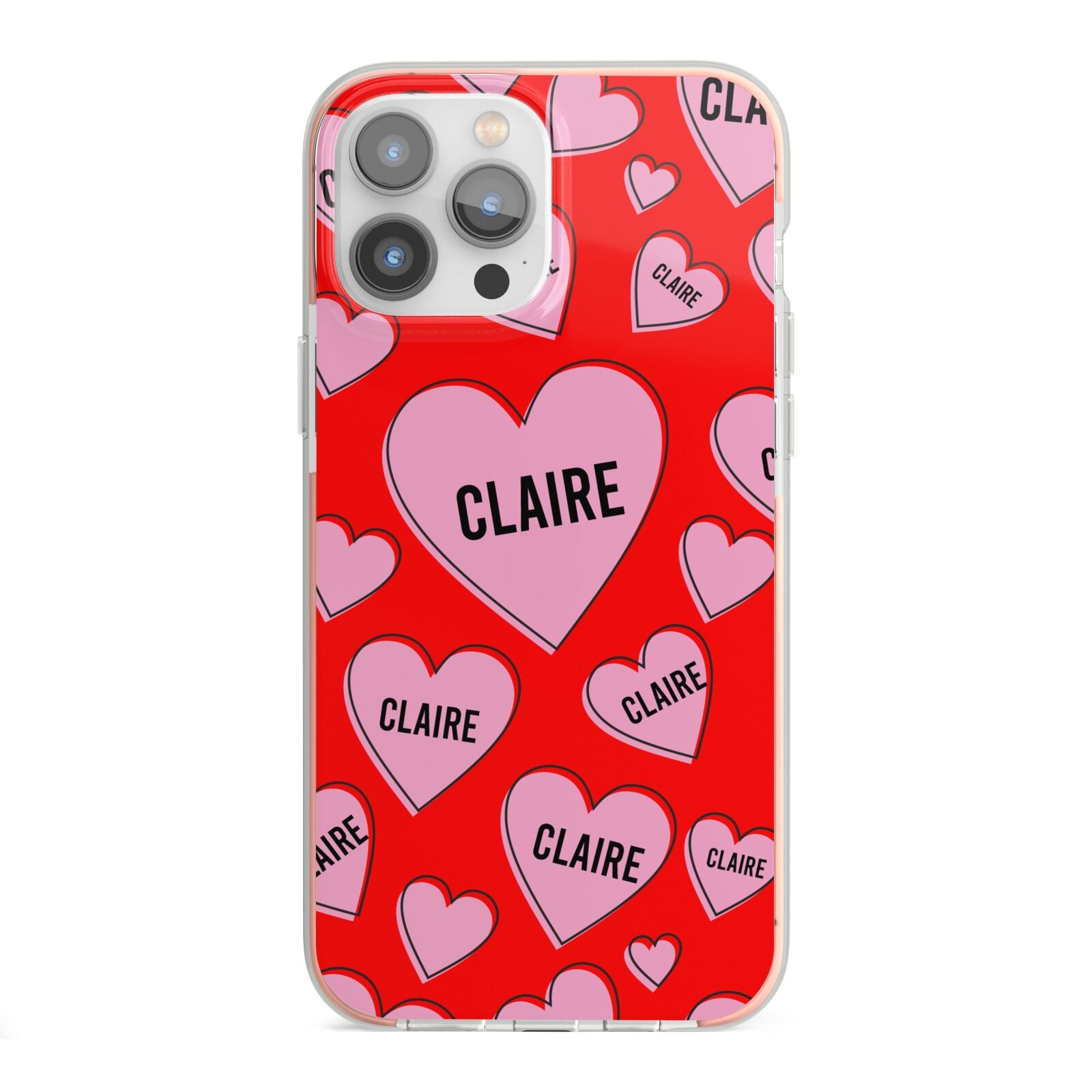 Personalised Hearts iPhone 13 Pro Max TPU Impact Case with Pink Edges