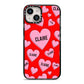 Personalised Hearts iPhone 14 Black Impact Case on Silver phone
