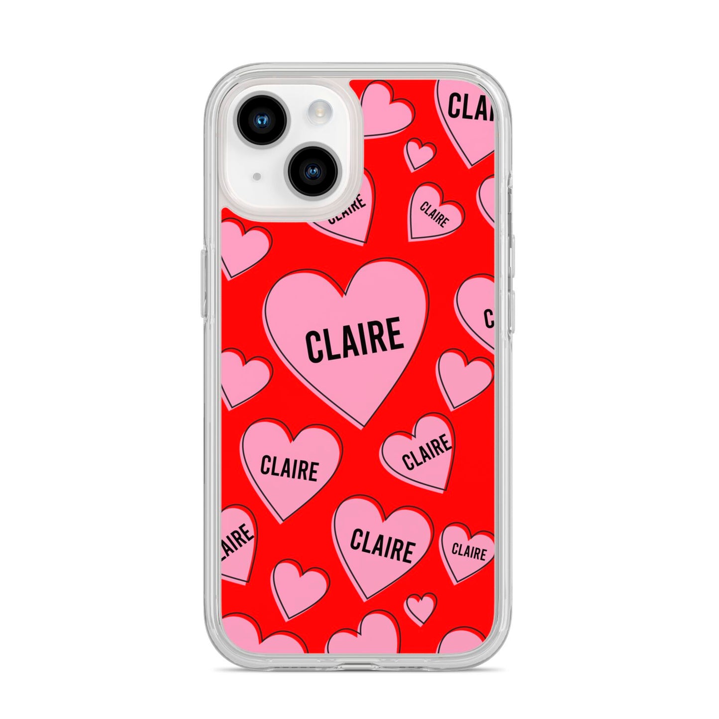 Personalised Hearts iPhone 14 Clear Tough Case Starlight