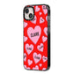 Personalised Hearts iPhone 14 Plus Black Impact Case Side Angle on Silver phone