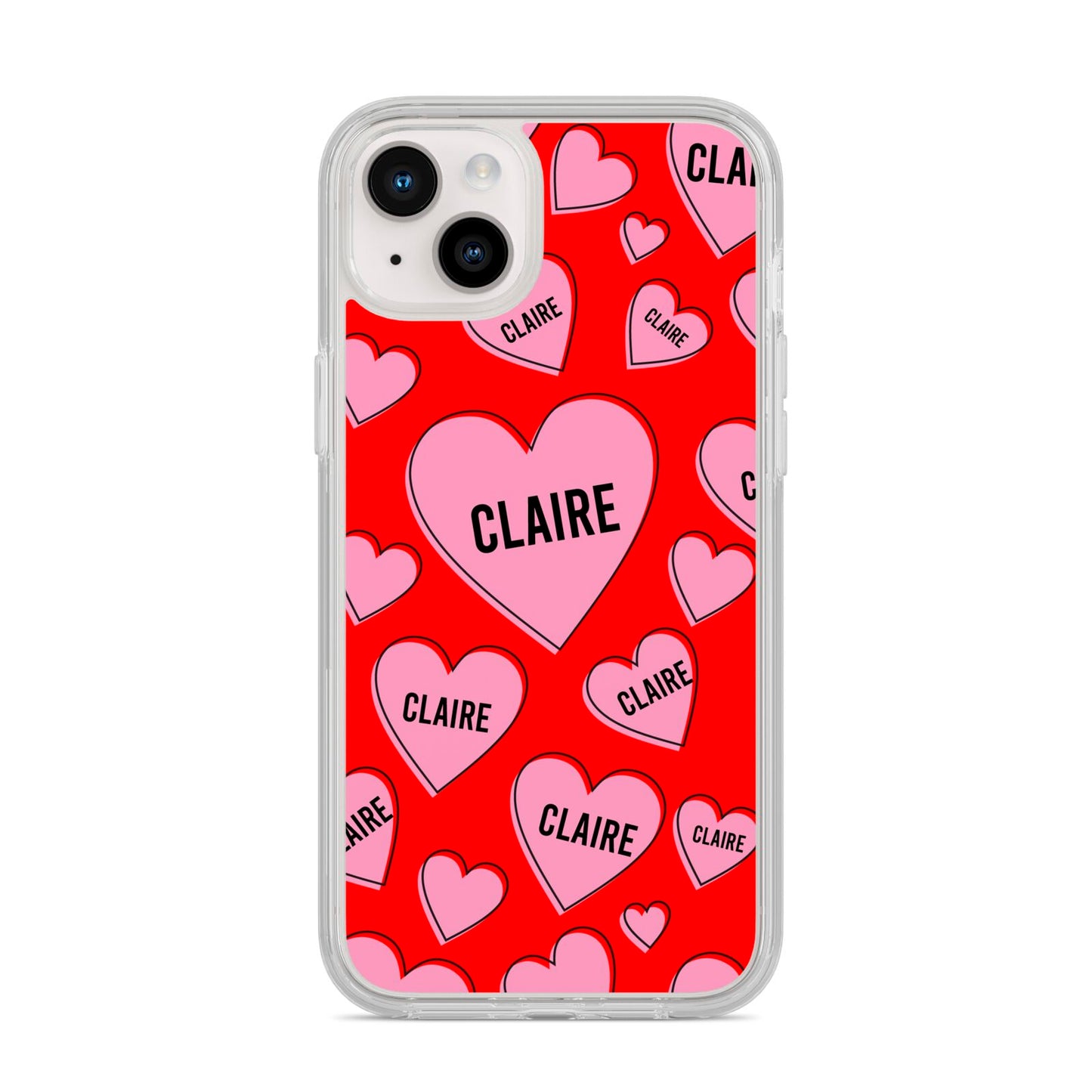 Personalised Hearts iPhone 14 Plus Clear Tough Case Starlight