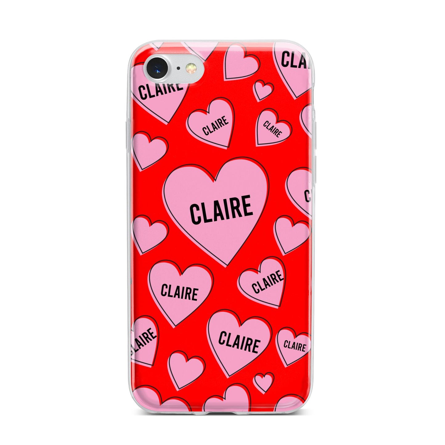 Personalised Hearts iPhone 7 Bumper Case on Silver iPhone