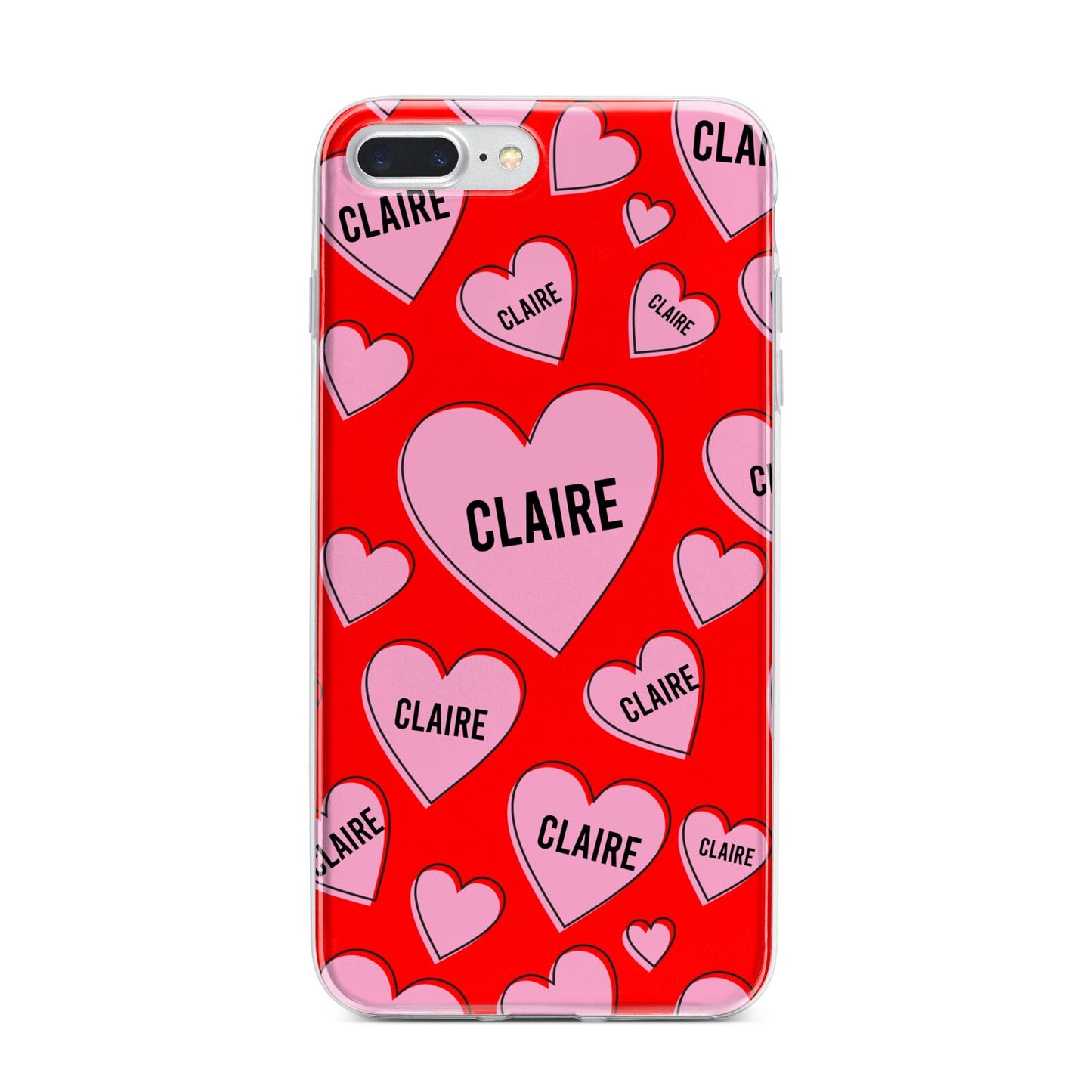Personalised Hearts iPhone 7 Plus Bumper Case on Silver iPhone