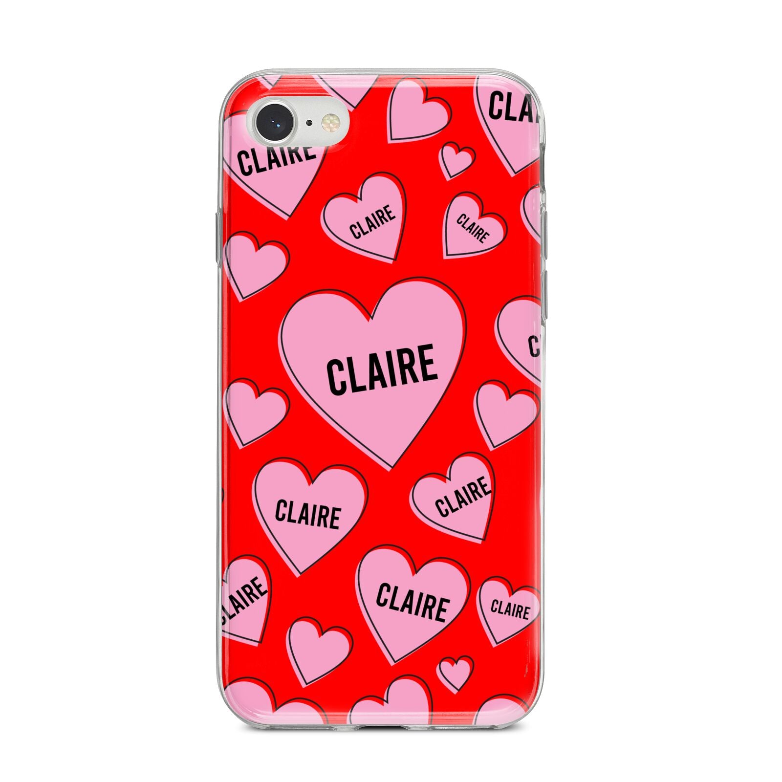 Personalised Hearts iPhone 8 Bumper Case on Silver iPhone