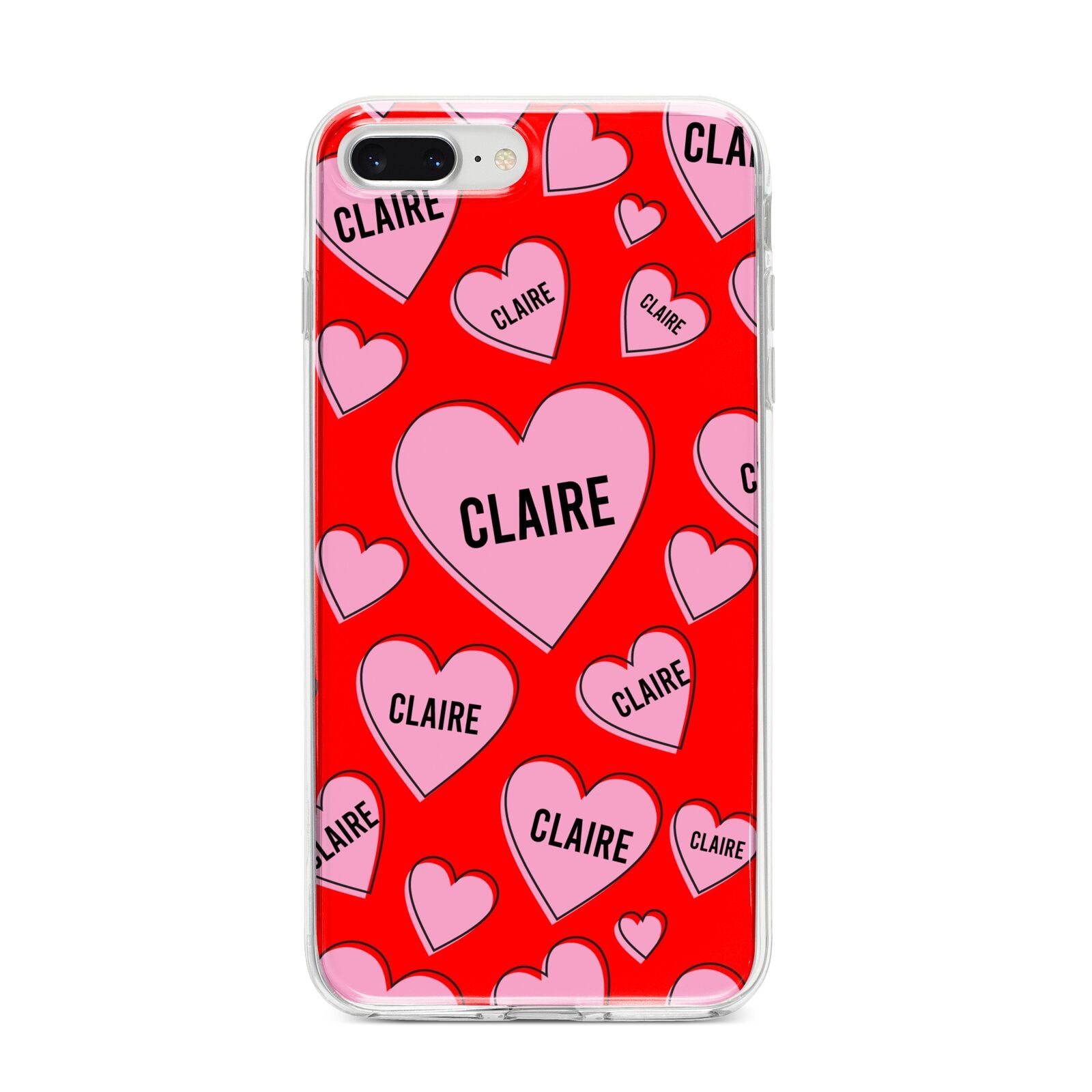 Personalised Hearts iPhone 8 Plus Bumper Case on Silver iPhone