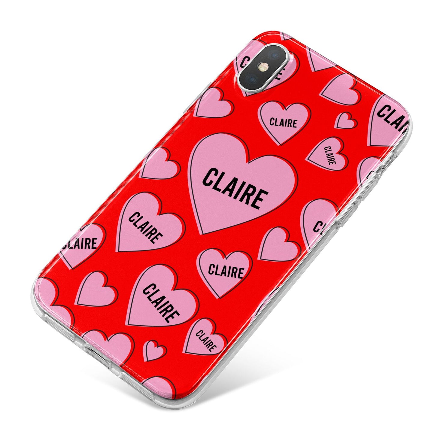 Personalised Hearts iPhone X Bumper Case on Silver iPhone