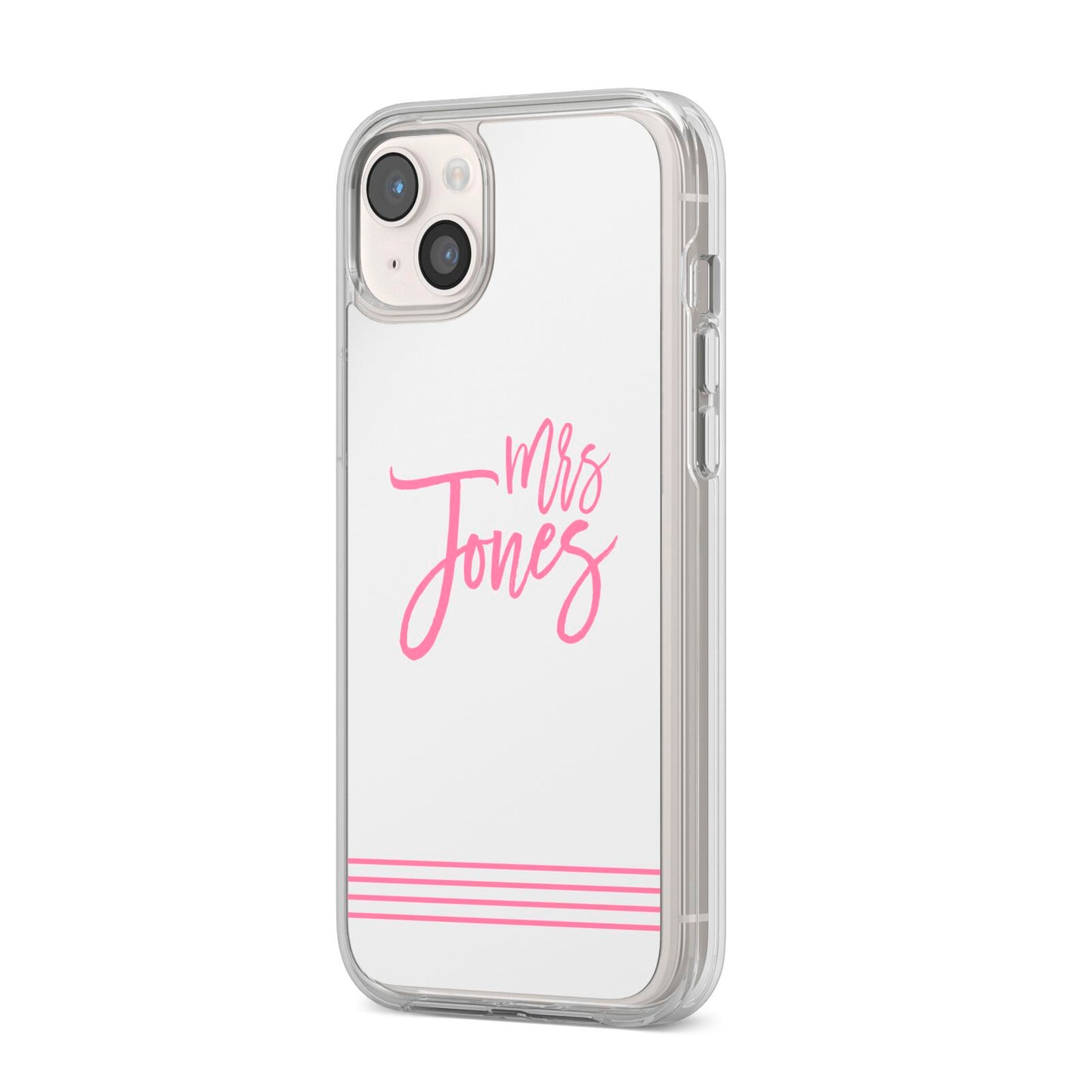 Personalised Hers iPhone 14 Plus Clear Tough Case Starlight Angled Image