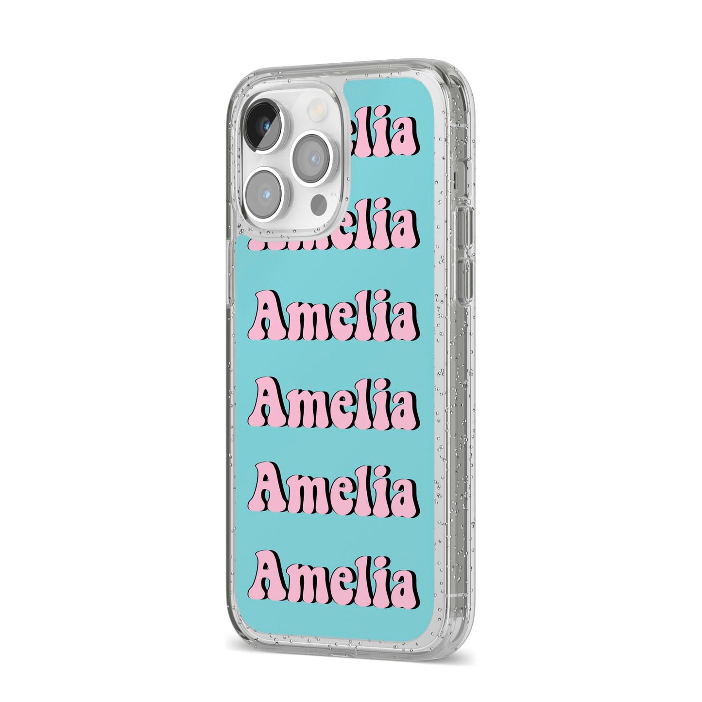 Personalised Hippie iPhone 14 Pro Max Glitter Tough Case Silver Angled Image