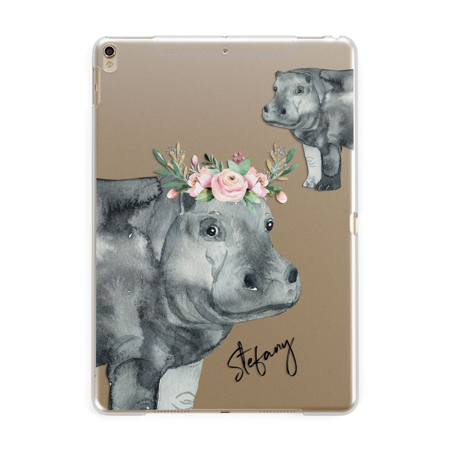 Personalised Hippopotamus Apple iPad Gold Case