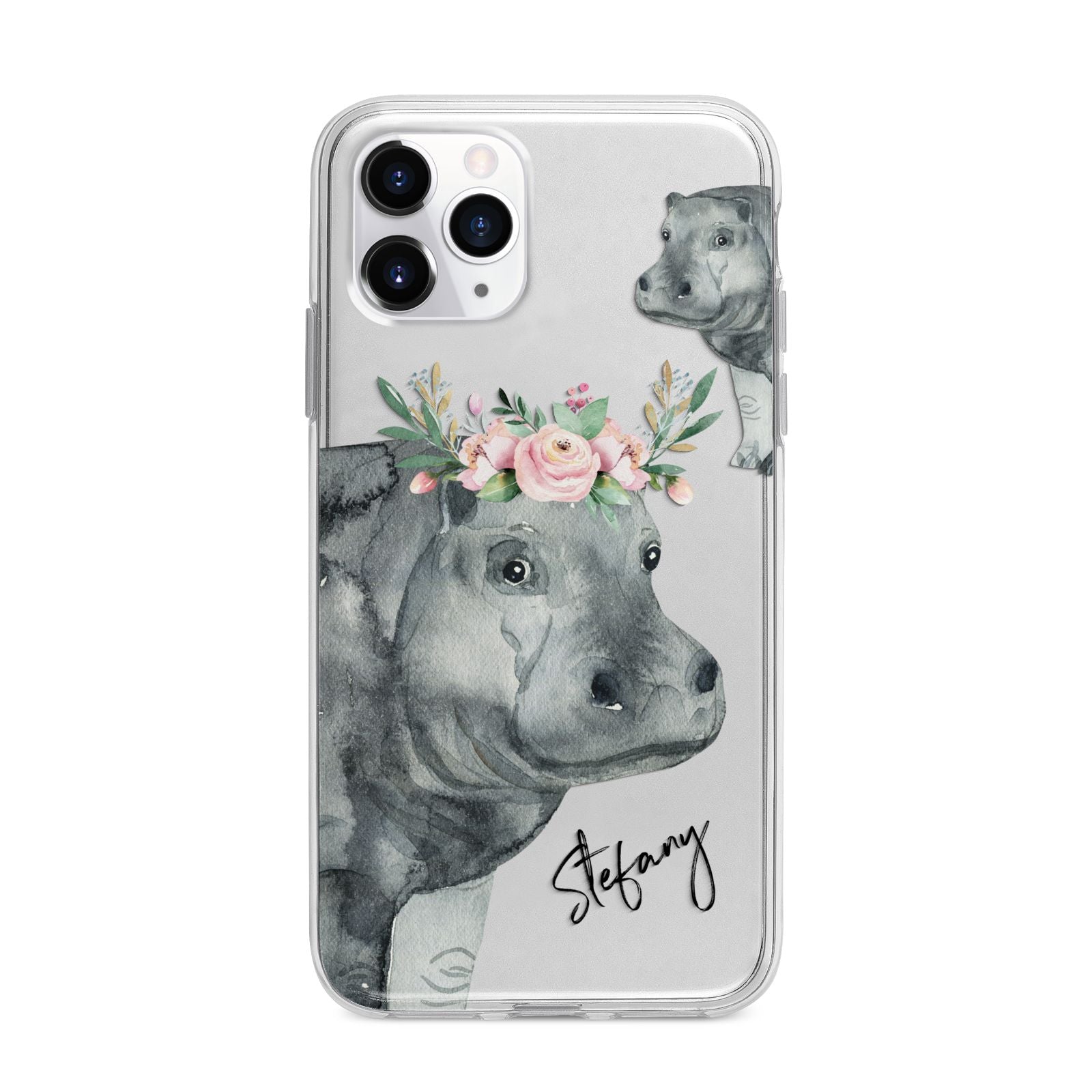 Personalised Hippopotamus Apple iPhone 11 Pro Max in Silver with Bumper Case