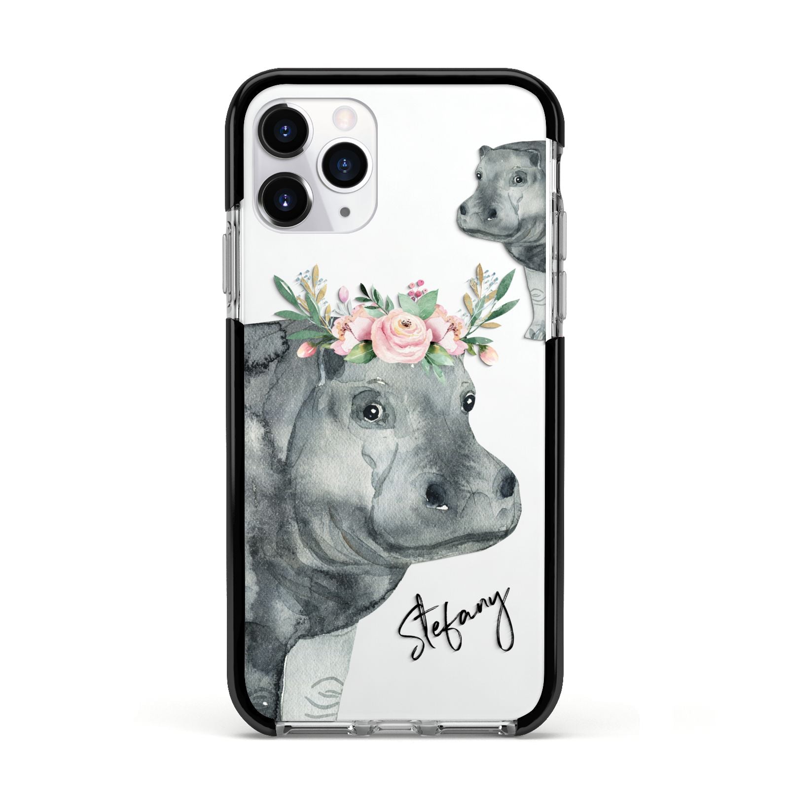 Personalised Hippopotamus Apple iPhone 11 Pro in Silver with Black Impact Case