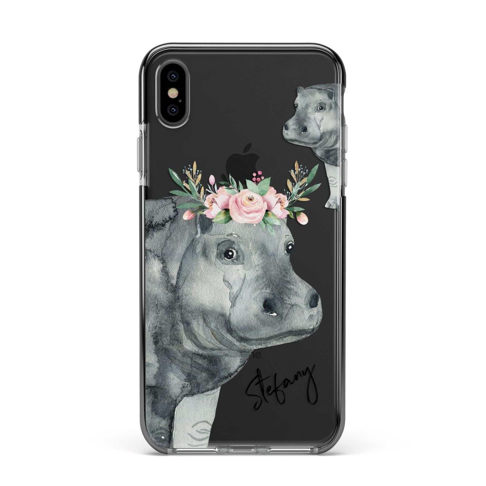 Personalised Hippopotamus Apple iPhone Xs Max Impact Case Black Edge on Black Phone