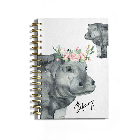 Personalised Hippopotamus Notebook with Gold Coil