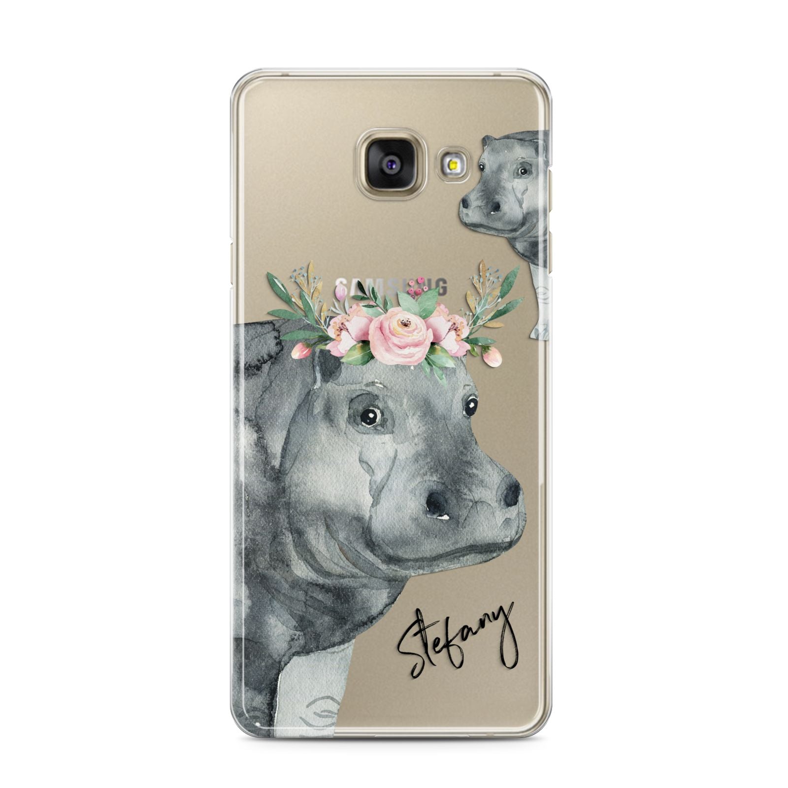 Personalised Hippopotamus Samsung Galaxy A3 2016 Case on gold phone