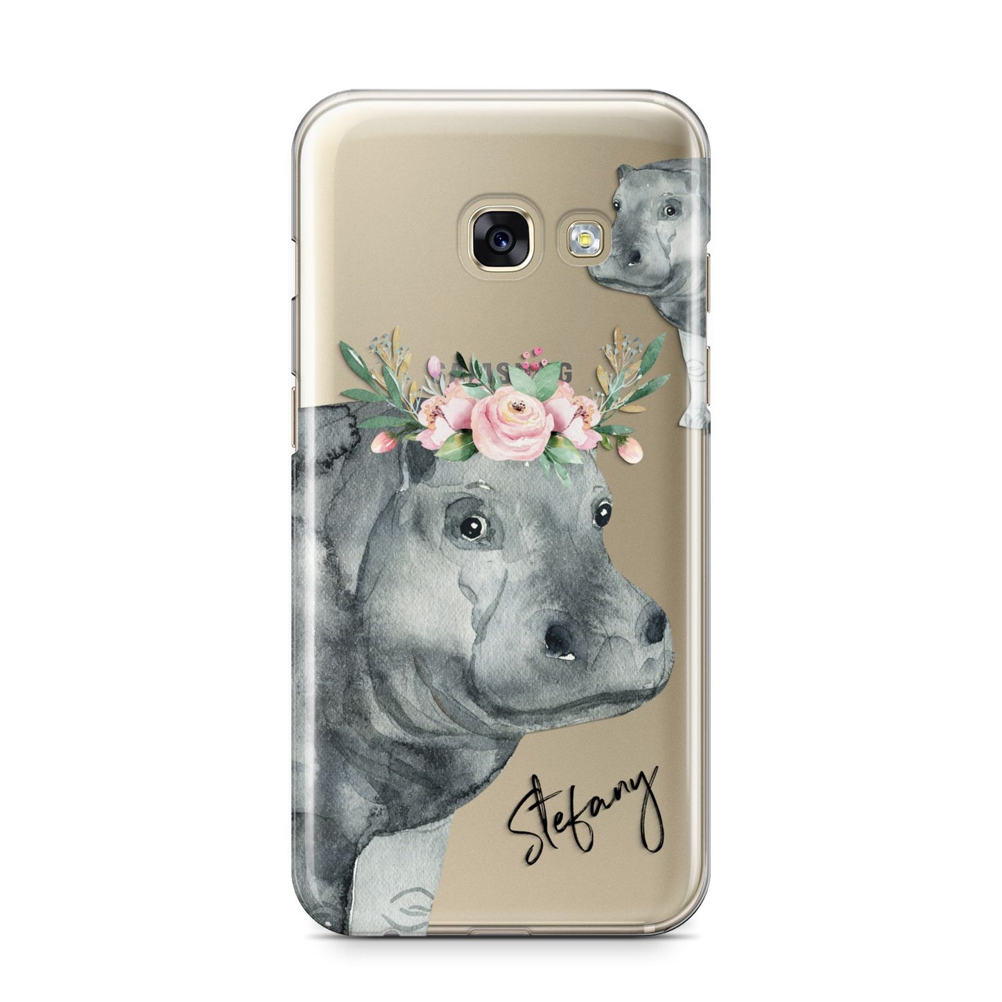 Personalised Hippopotamus Samsung Galaxy A3 2017 Case on gold phone