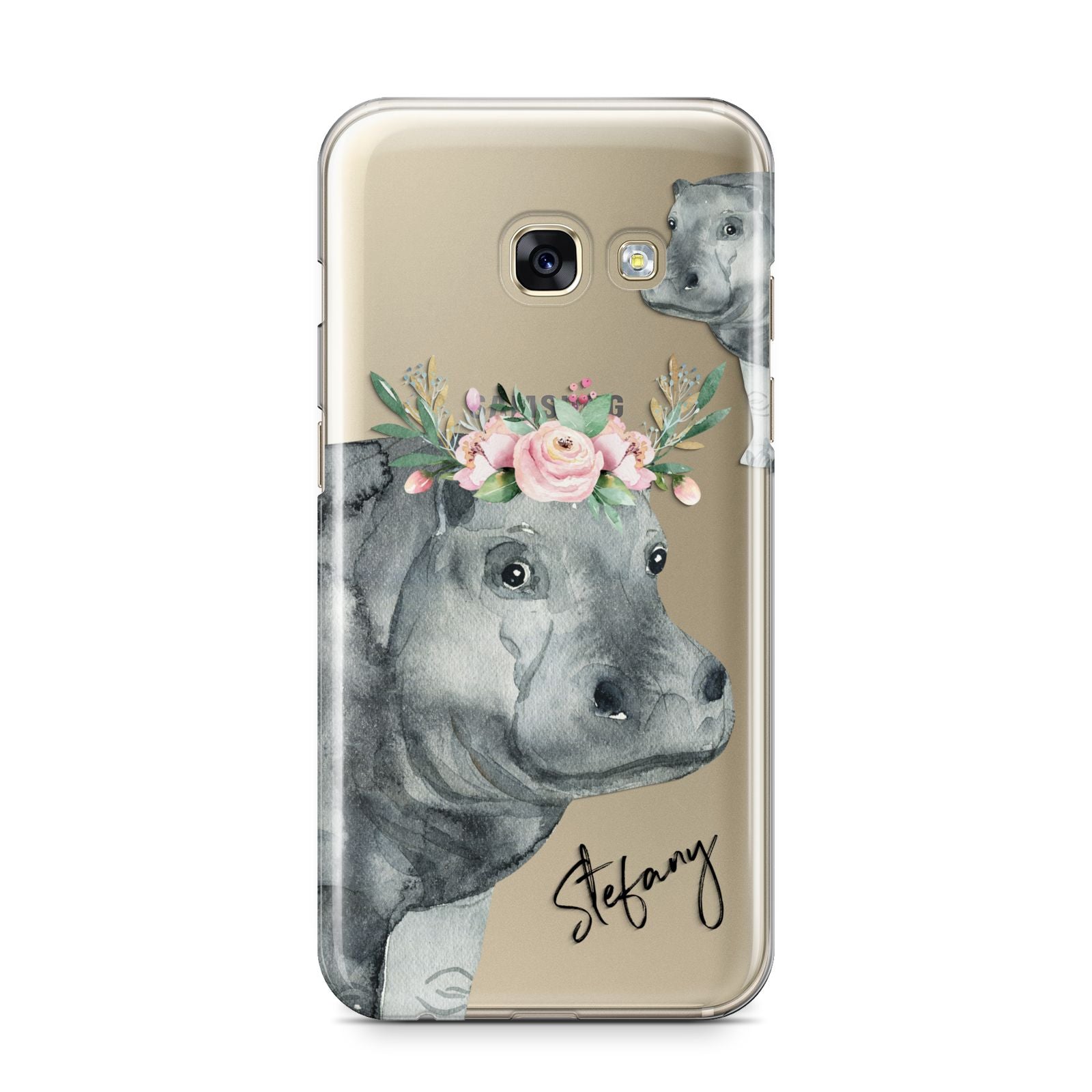 Personalised Hippopotamus Samsung Galaxy A3 2017 Case on gold phone