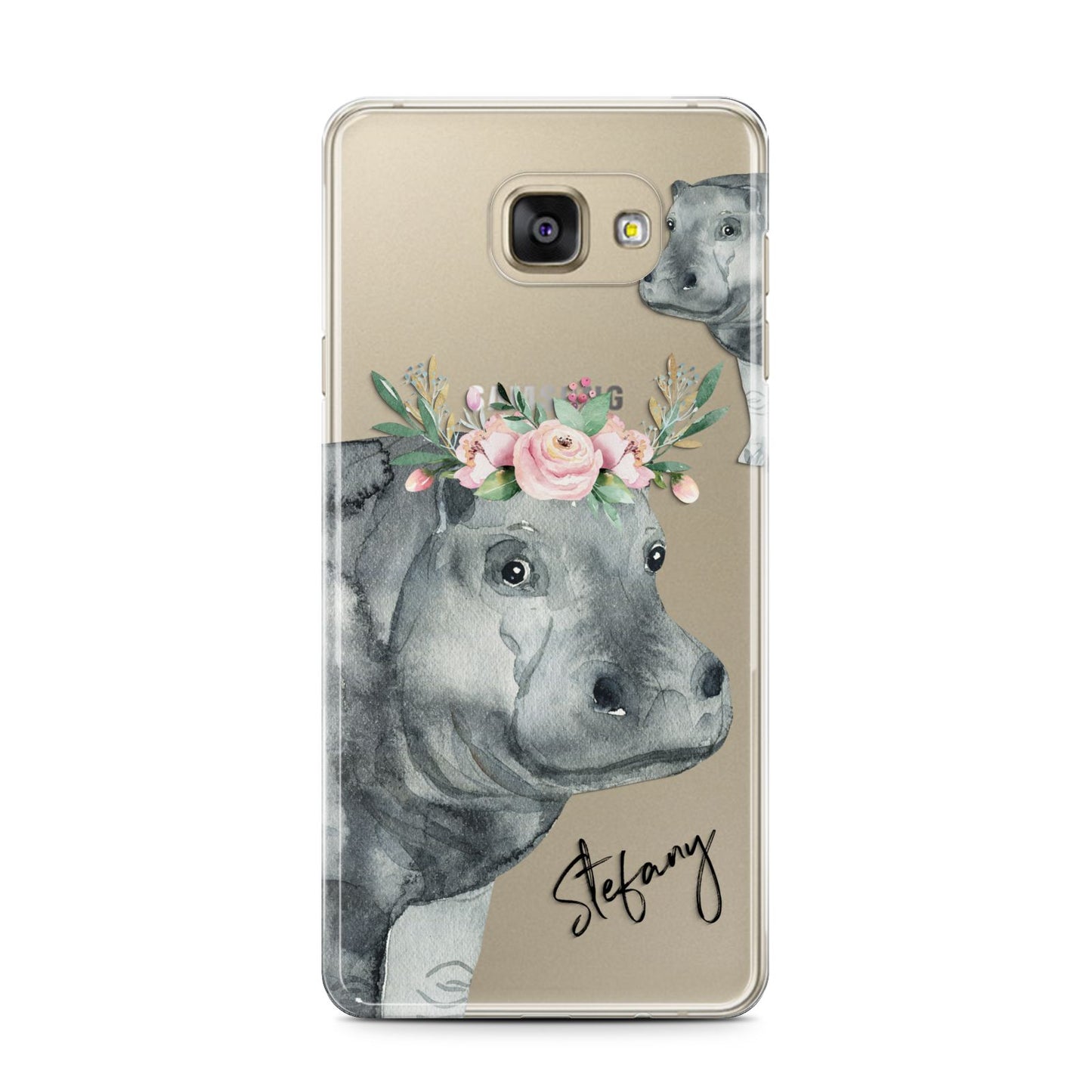Personalised Hippopotamus Samsung Galaxy A7 2016 Case on gold phone