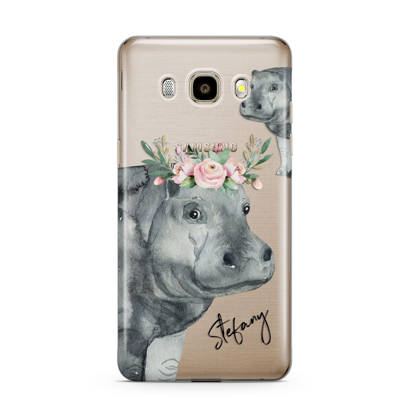 Personalised Hippopotamus Samsung Galaxy J7 2016 Case on gold phone