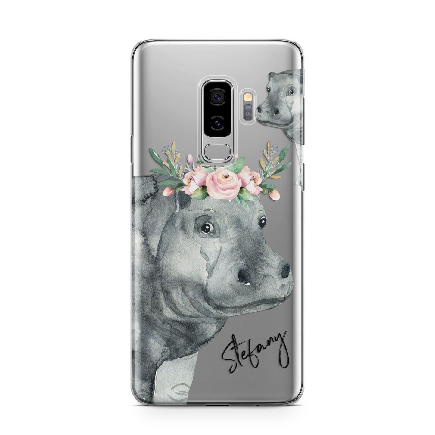 Personalised Hippopotamus Samsung Galaxy S9 Plus Case on Silver phone