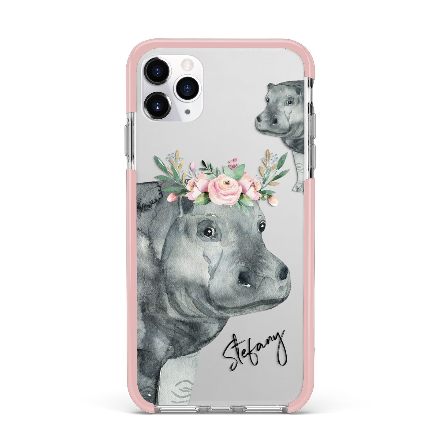 Personalised Hippopotamus iPhone 11 Pro Max Impact Pink Edge Case
