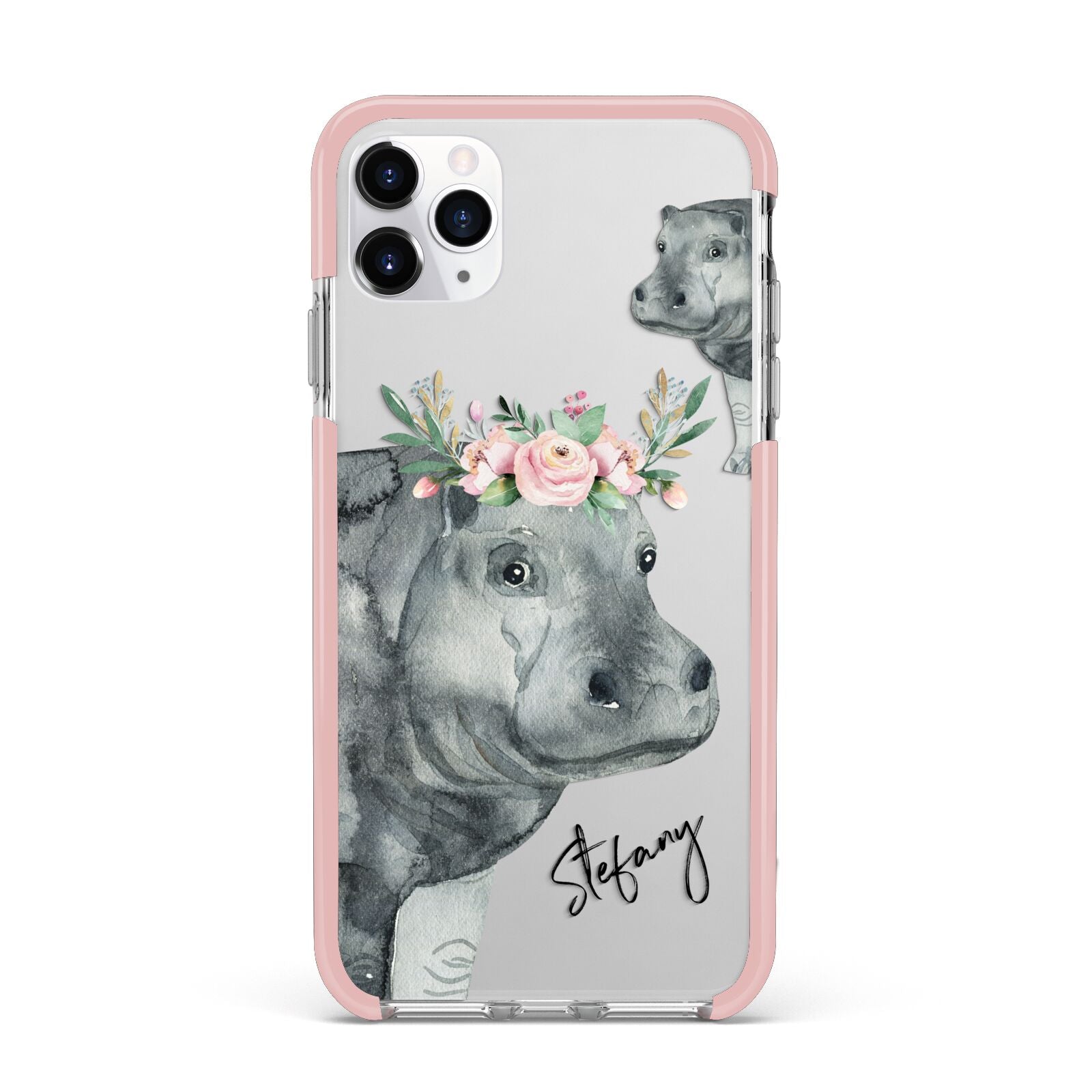 Personalised Hippopotamus iPhone 11 Pro Max Impact Pink Edge Case