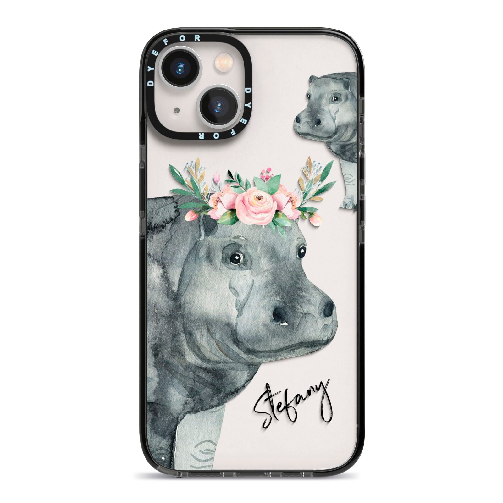 Personalised Hippopotamus iPhone 13 Black Impact Case on Silver phone