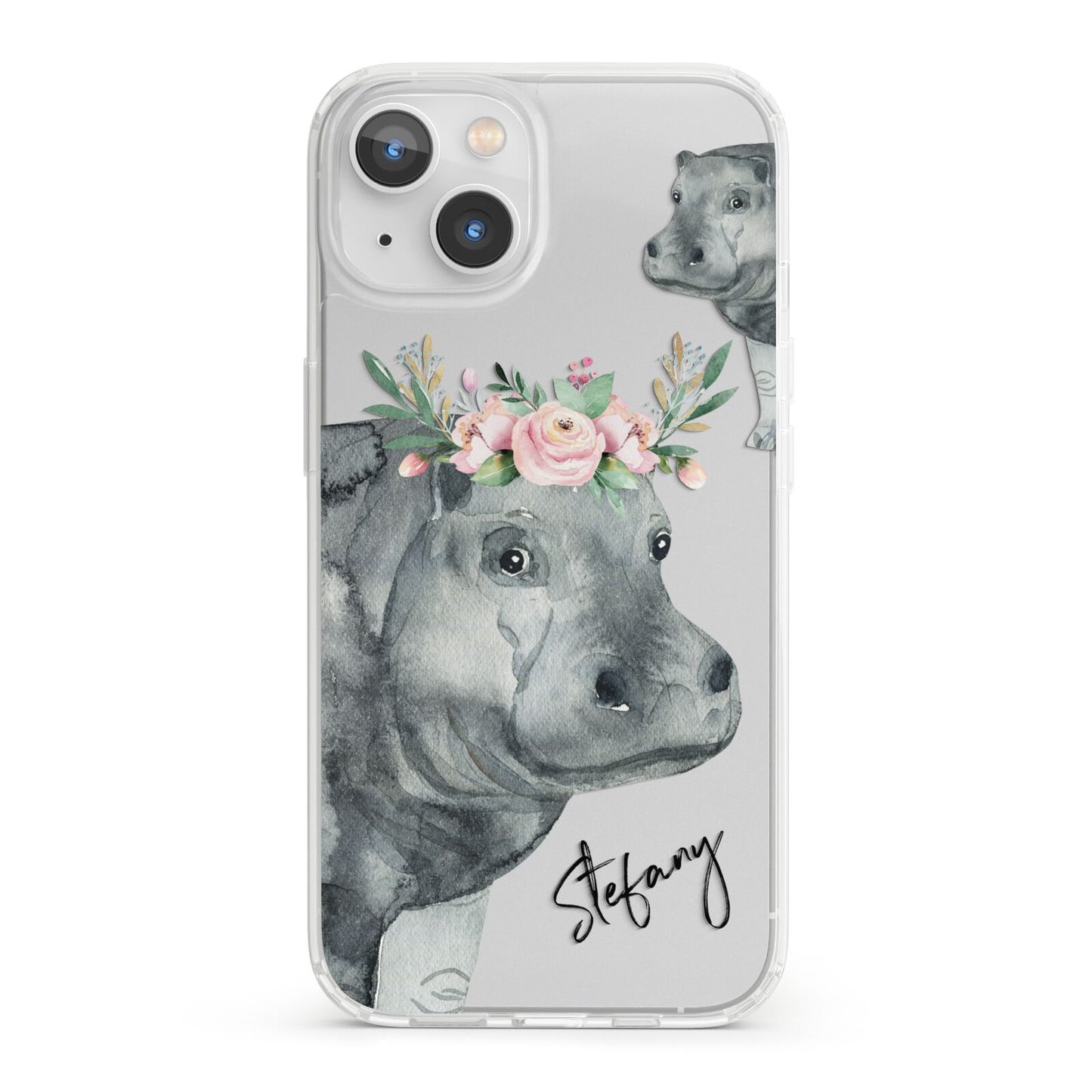 Personalised Hippopotamus iPhone 13 Clear Bumper Case