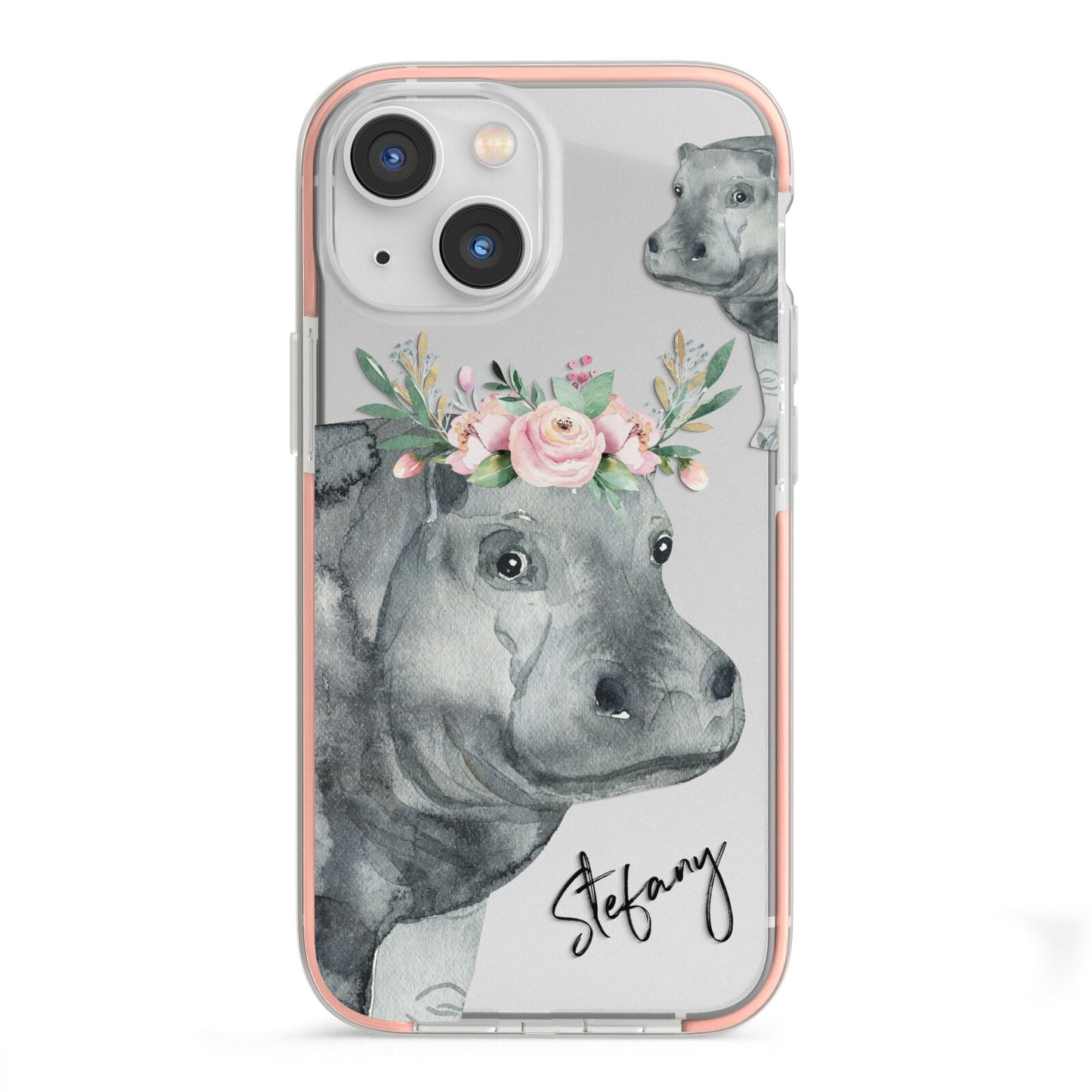 Personalised Hippopotamus iPhone 13 Mini TPU Impact Case with Pink Edges