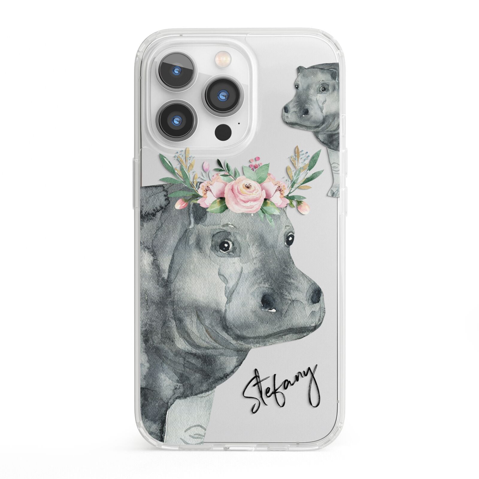 Personalised Hippopotamus iPhone 13 Pro Clear Bumper Case