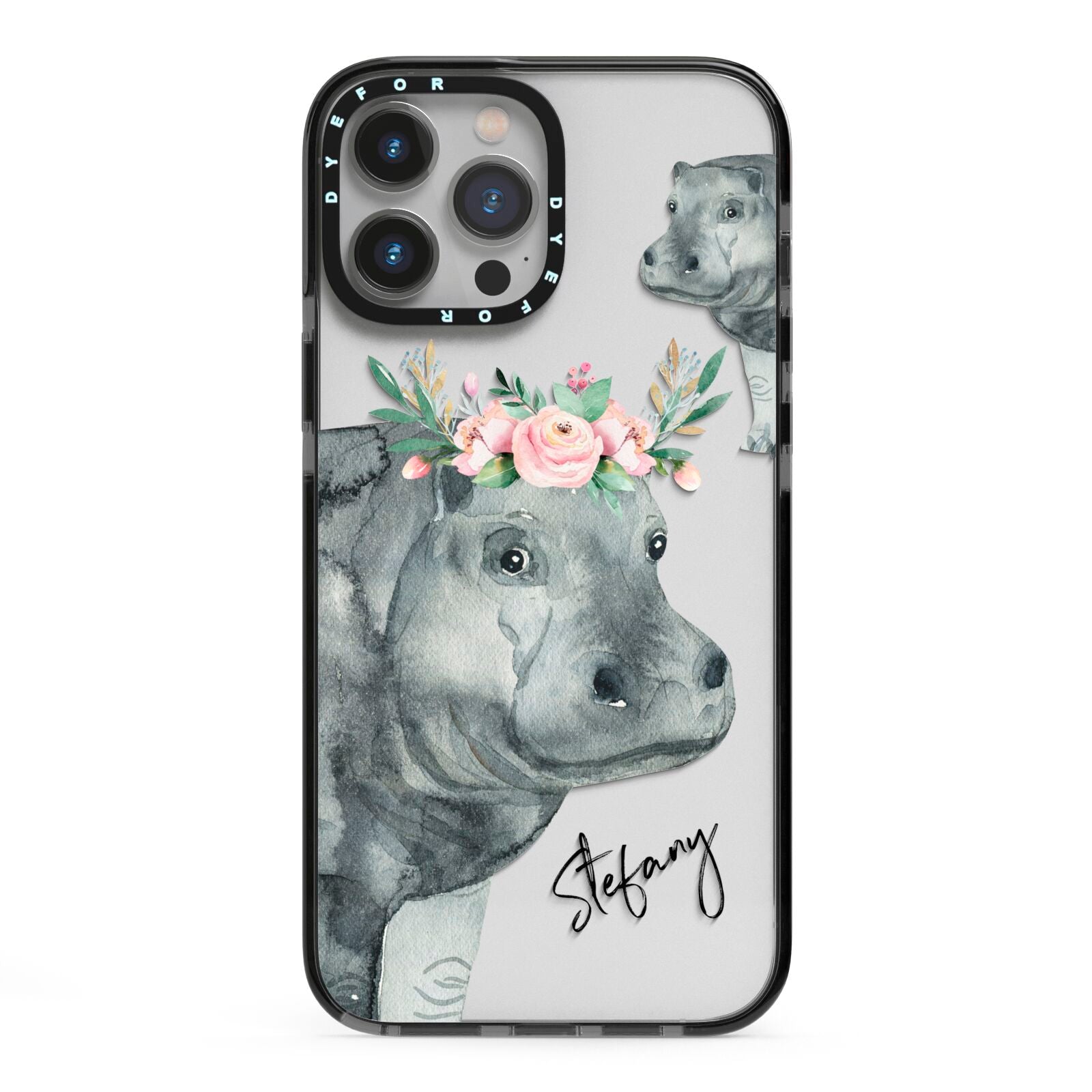 Personalised Hippopotamus iPhone 13 Pro Max Black Impact Case on Silver phone
