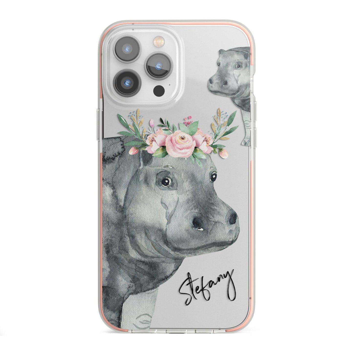 Personalised Hippopotamus iPhone 13 Pro Max TPU Impact Case with Pink Edges
