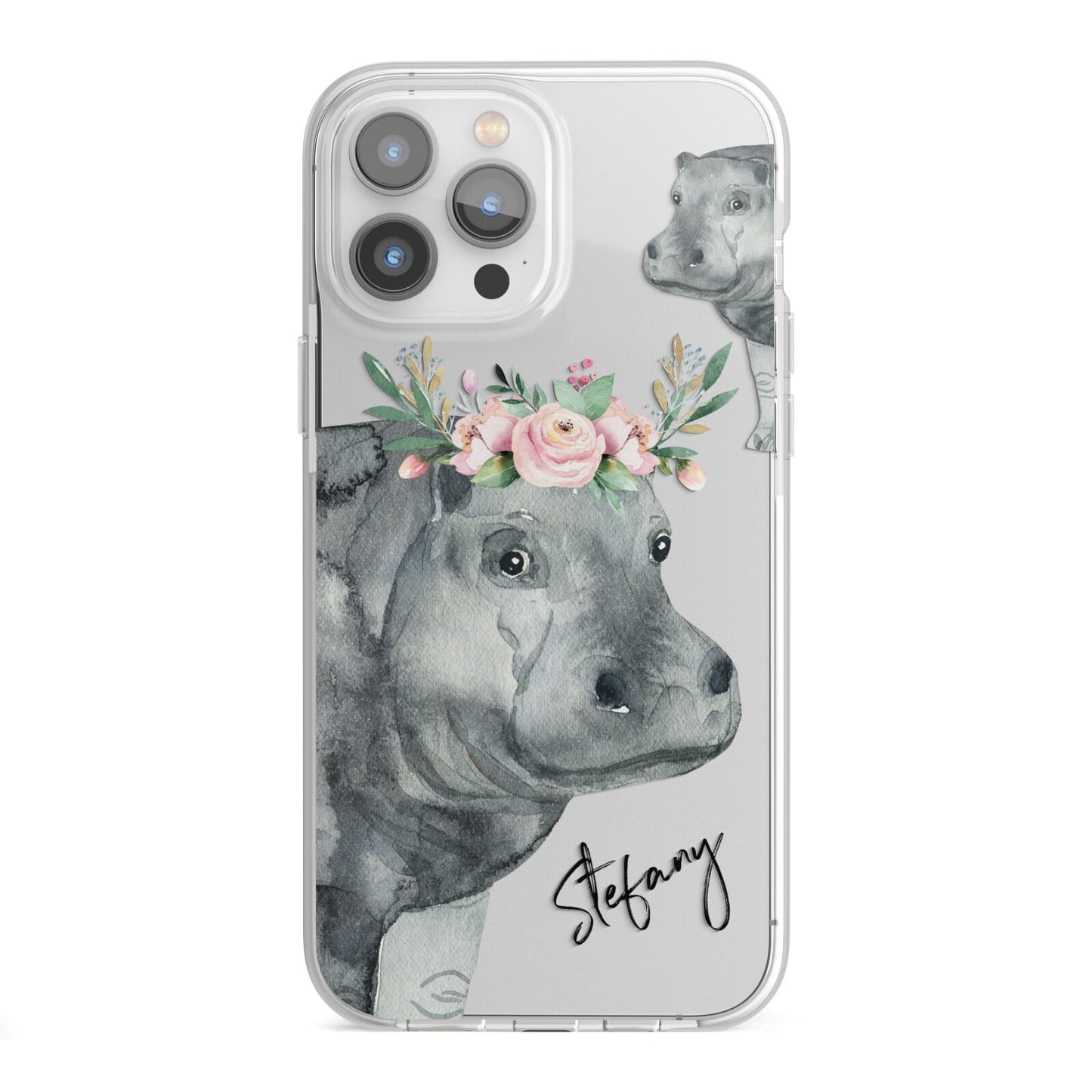 Personalised Hippopotamus iPhone 13 Pro Max TPU Impact Case with White Edges