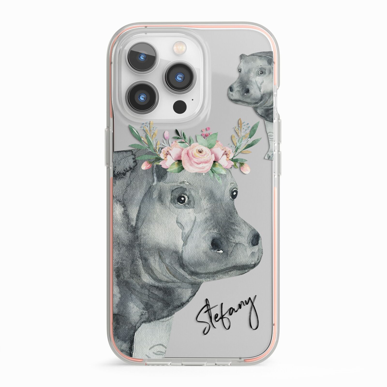 Personalised Hippopotamus iPhone 13 Pro TPU Impact Case with Pink Edges