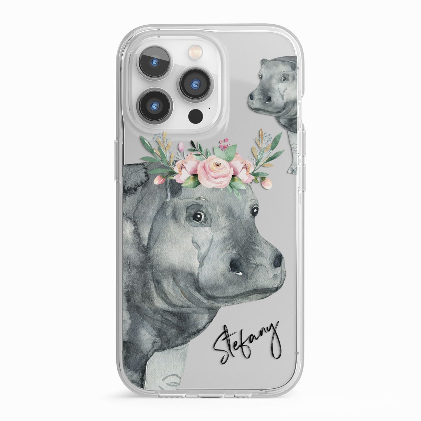 Personalised Hippopotamus iPhone 13 Pro TPU Impact Case with White Edges