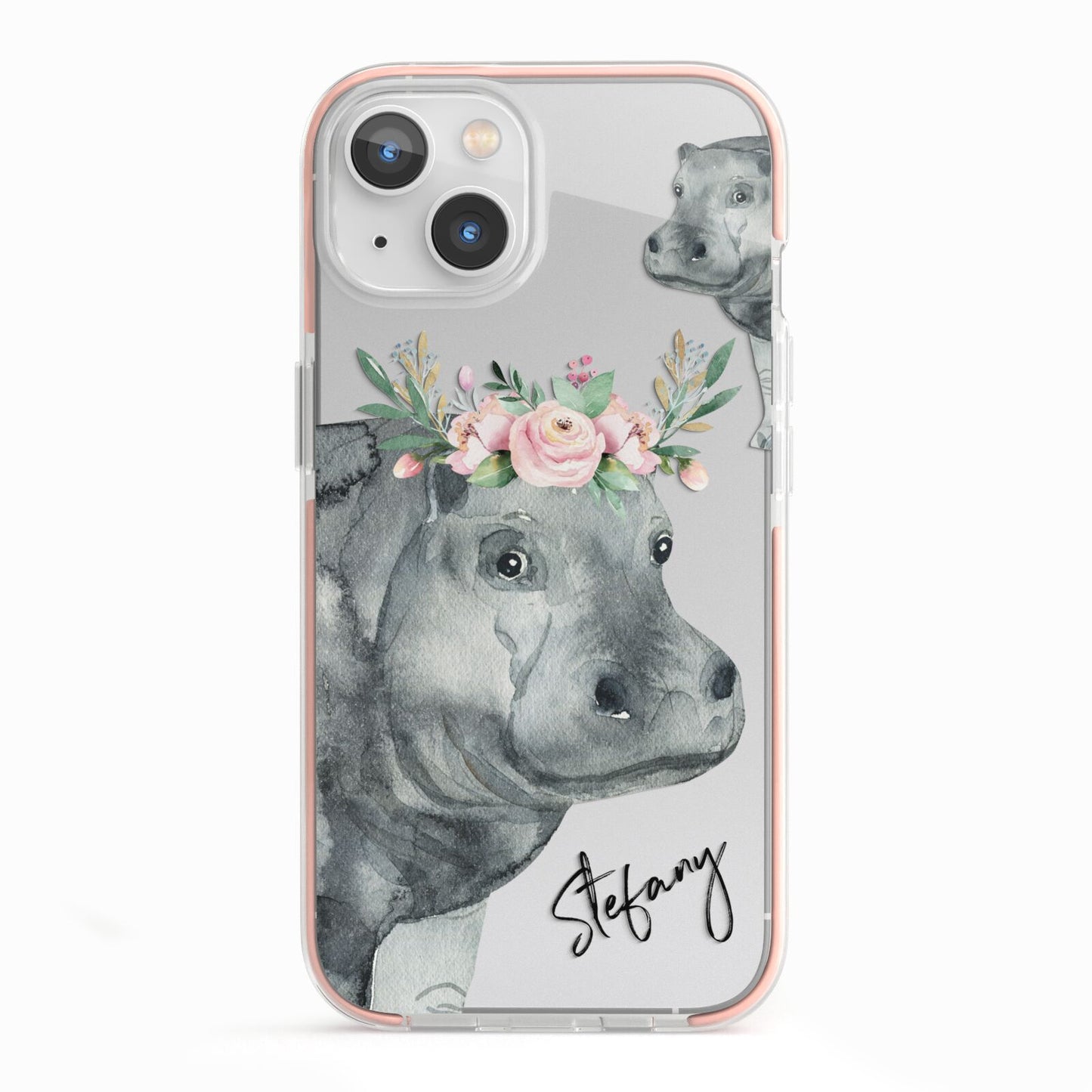 Personalised Hippopotamus iPhone 13 TPU Impact Case with Pink Edges
