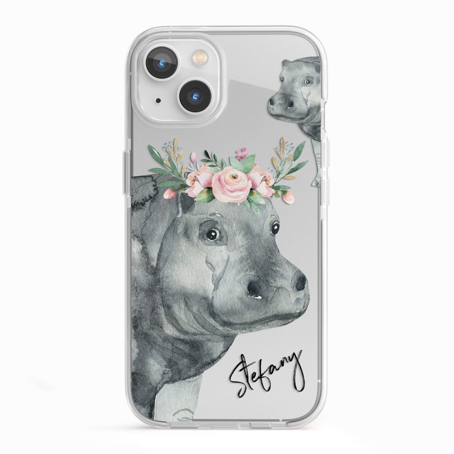 Personalised Hippopotamus iPhone 13 TPU Impact Case with White Edges