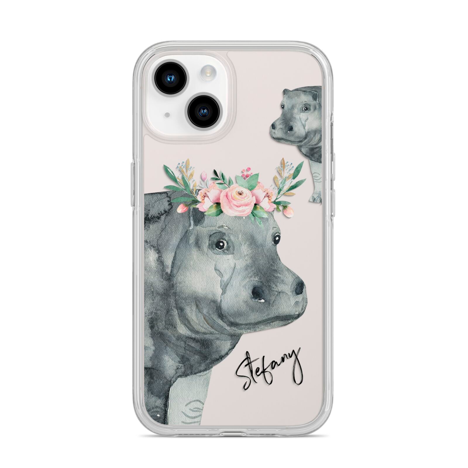 Personalised Hippopotamus iPhone 14 Clear Tough Case Starlight