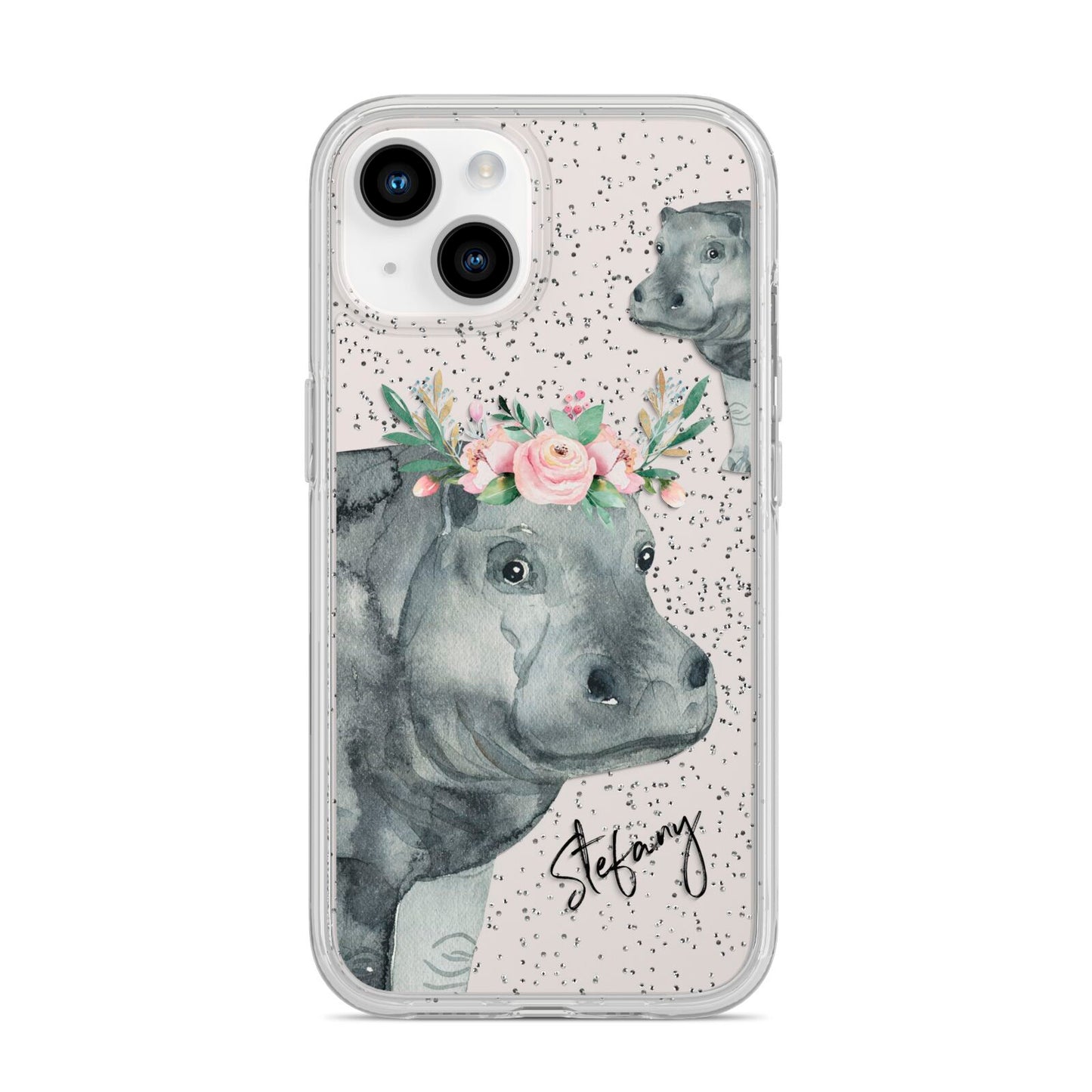 Personalised Hippopotamus iPhone 14 Glitter Tough Case Starlight