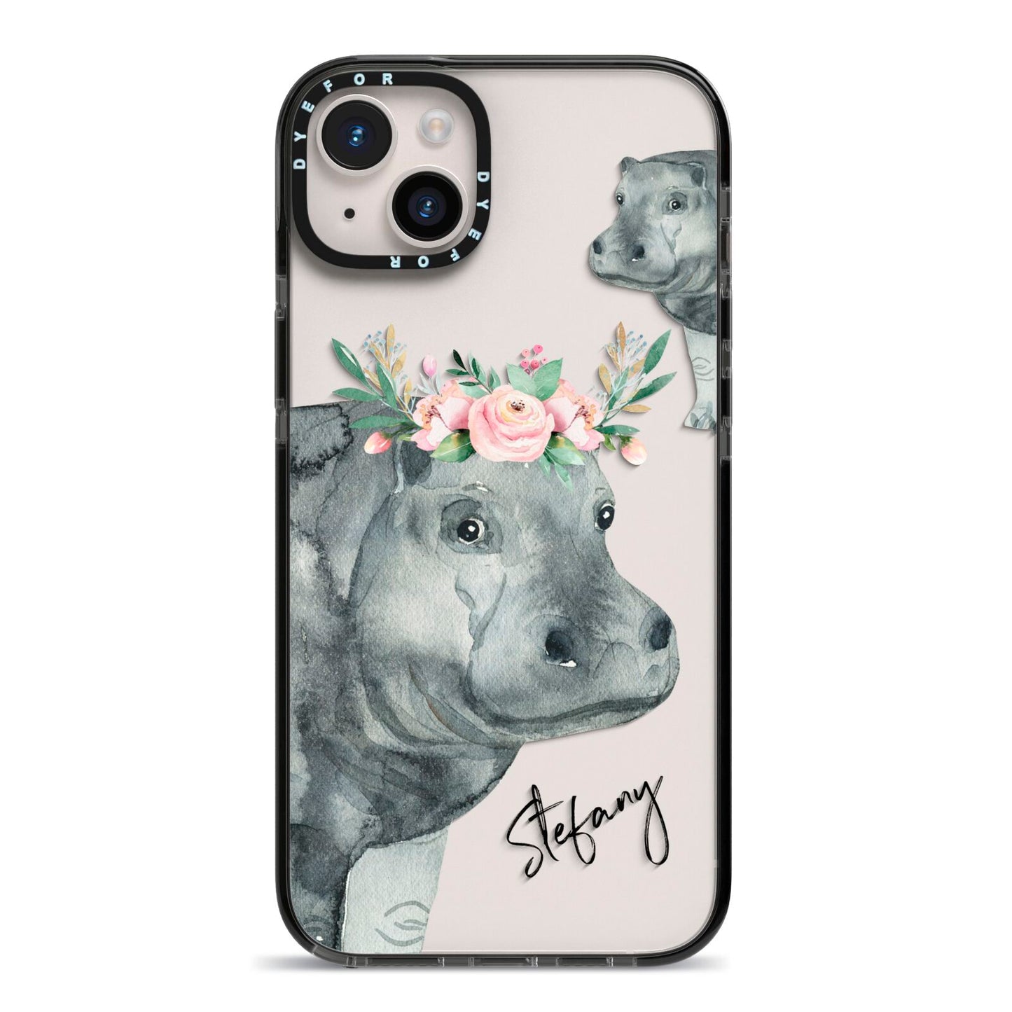 Personalised Hippopotamus iPhone 14 Plus Black Impact Case on Silver phone