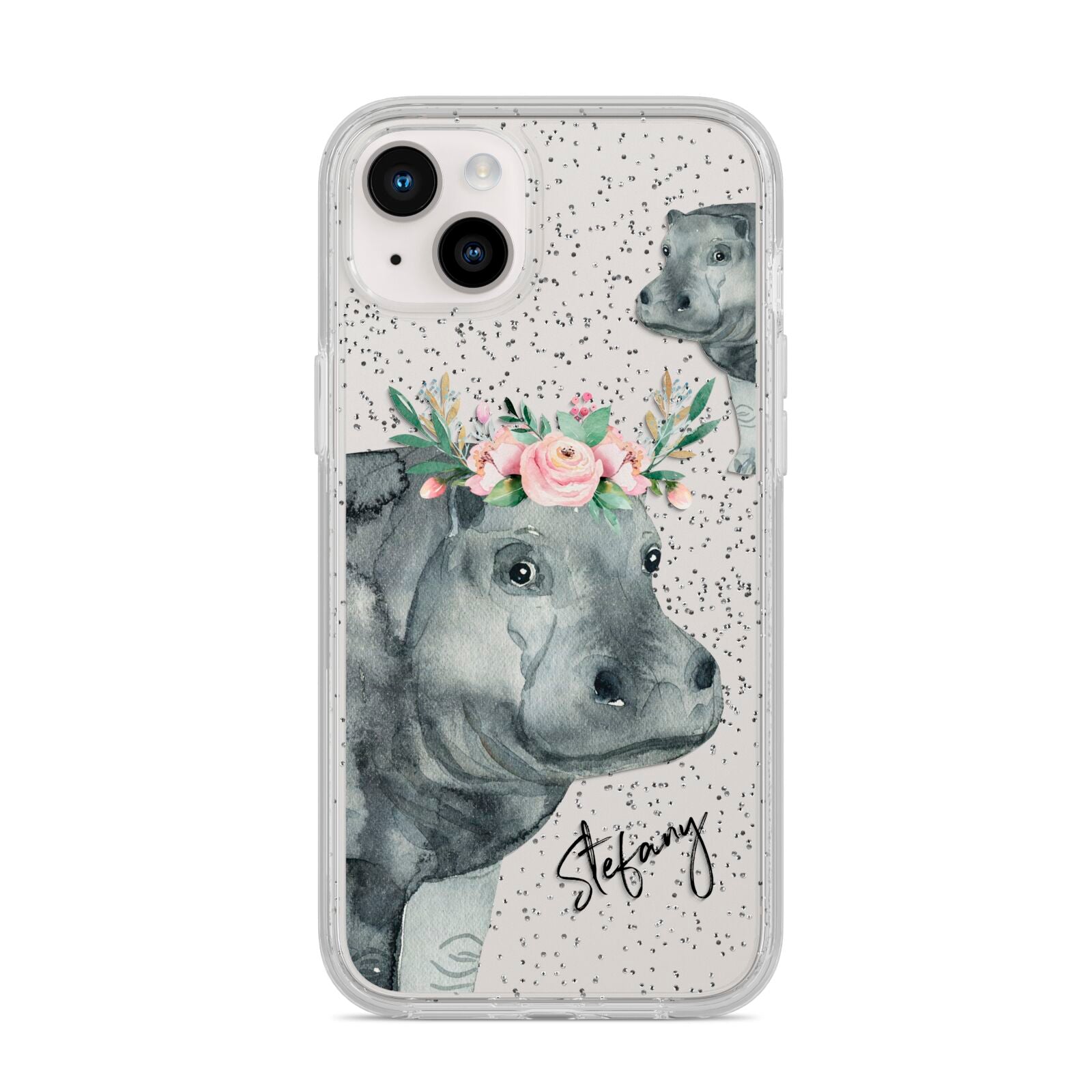 Personalised Hippopotamus iPhone 14 Plus Glitter Tough Case Starlight