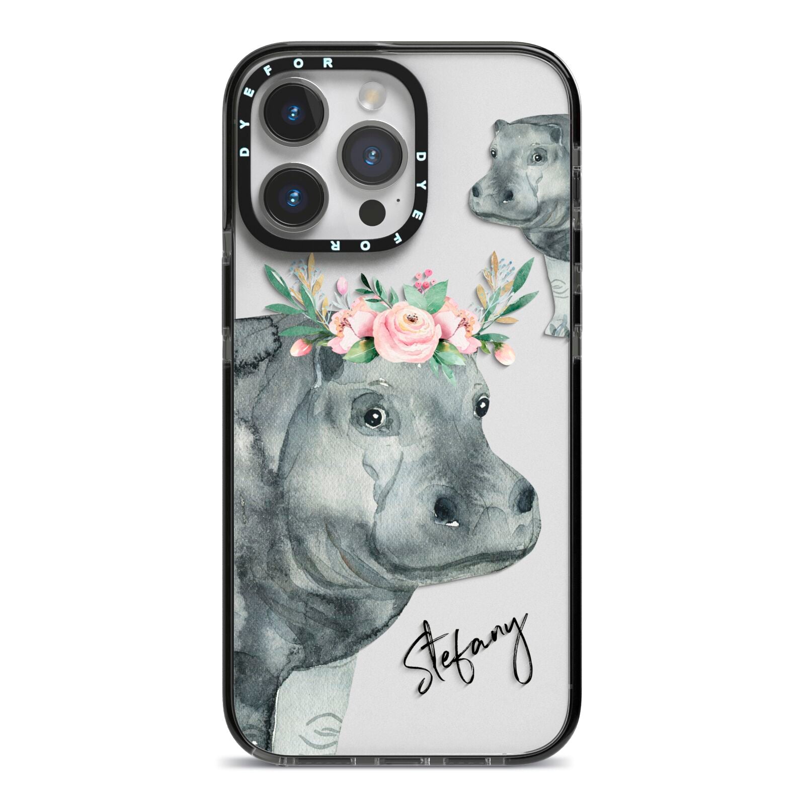 Personalised Hippopotamus iPhone 14 Pro Max Black Impact Case on Silver phone