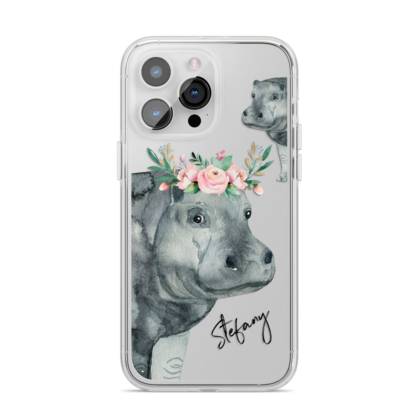 Personalised Hippopotamus iPhone 14 Pro Max Clear Tough Case Silver