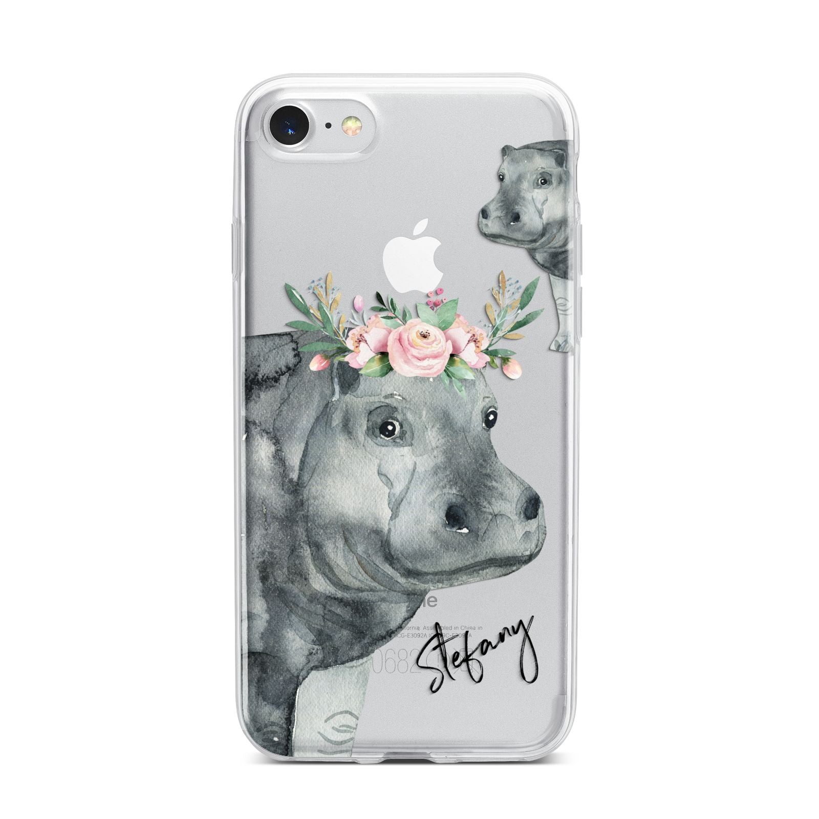 Personalised Hippopotamus iPhone 7 Bumper Case on Silver iPhone