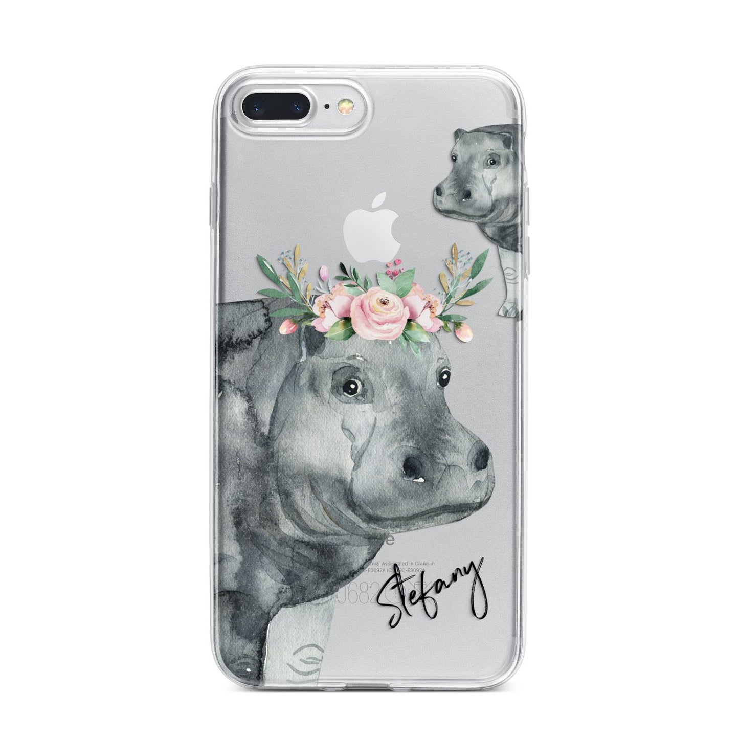 Personalised Hippopotamus iPhone 7 Plus Bumper Case on Silver iPhone