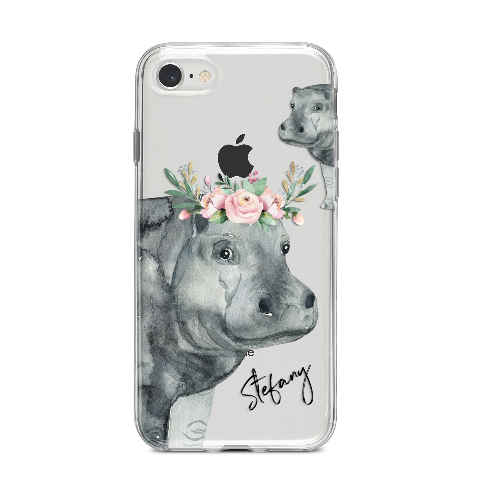 Personalised Hippopotamus iPhone 8 Bumper Case on Silver iPhone