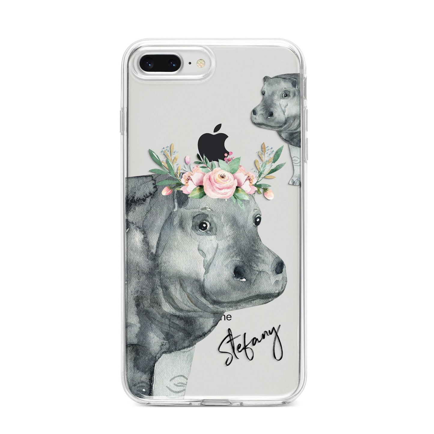 Personalised Hippopotamus iPhone 8 Plus Bumper Case on Silver iPhone