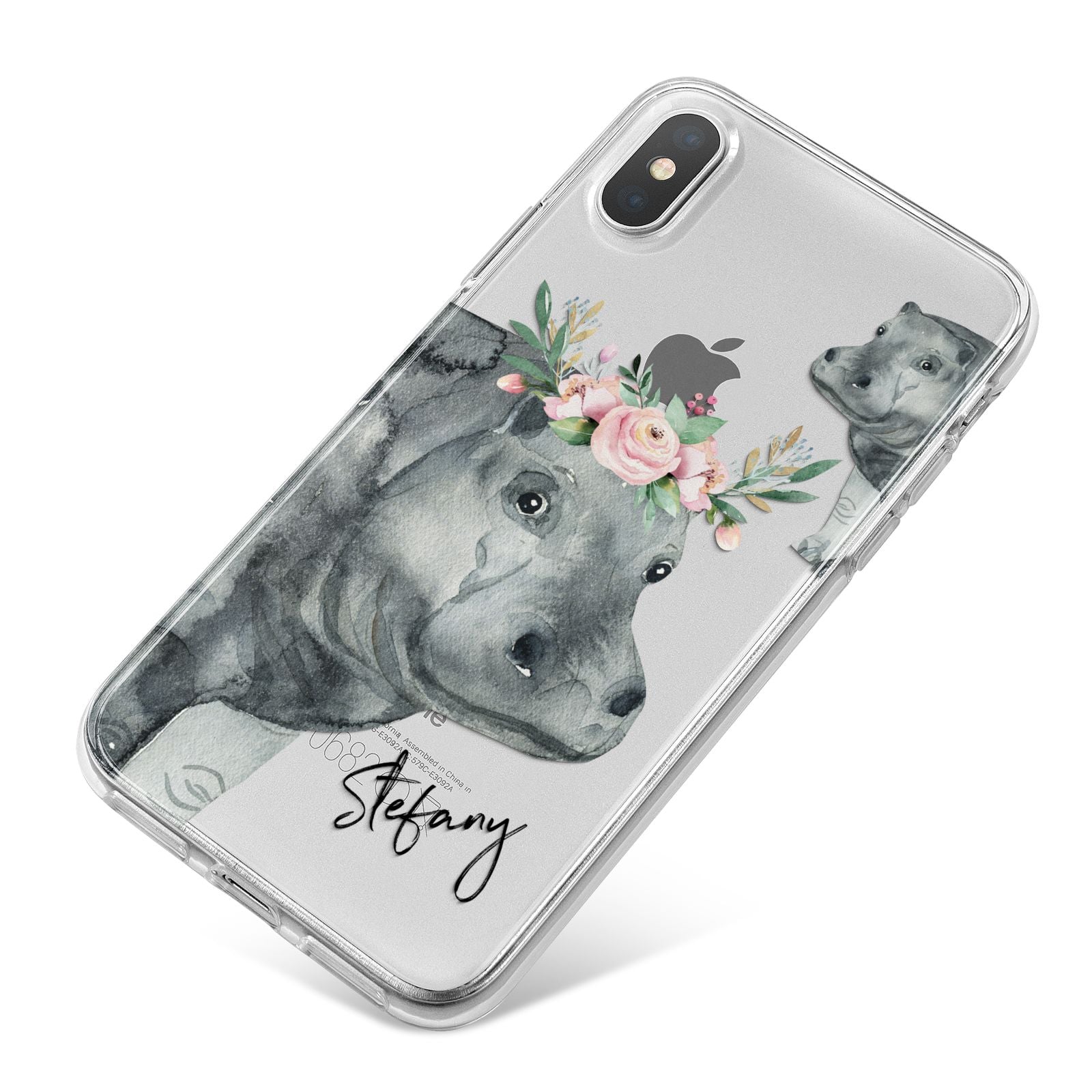 Personalised Hippopotamus iPhone X Bumper Case on Silver iPhone